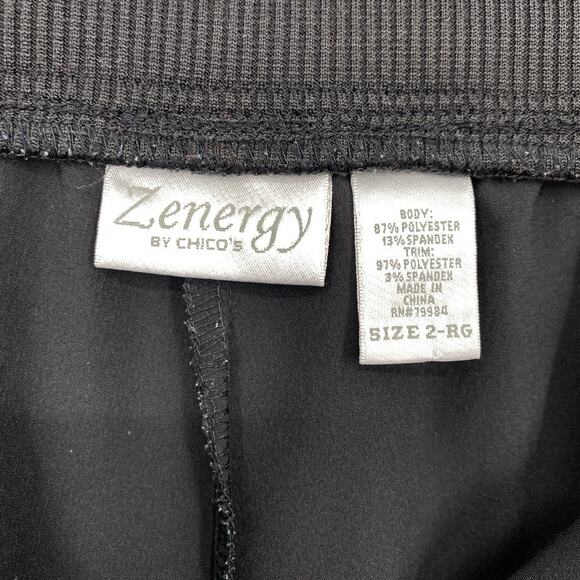 Chicos 2 Tech Pants Size Large Black flat Front Zip Elastic Waist Zenergy - Picture 8 of 9